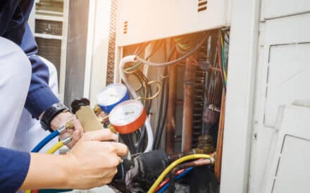 A furnace being repaired.