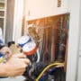 A furnace being repaired.