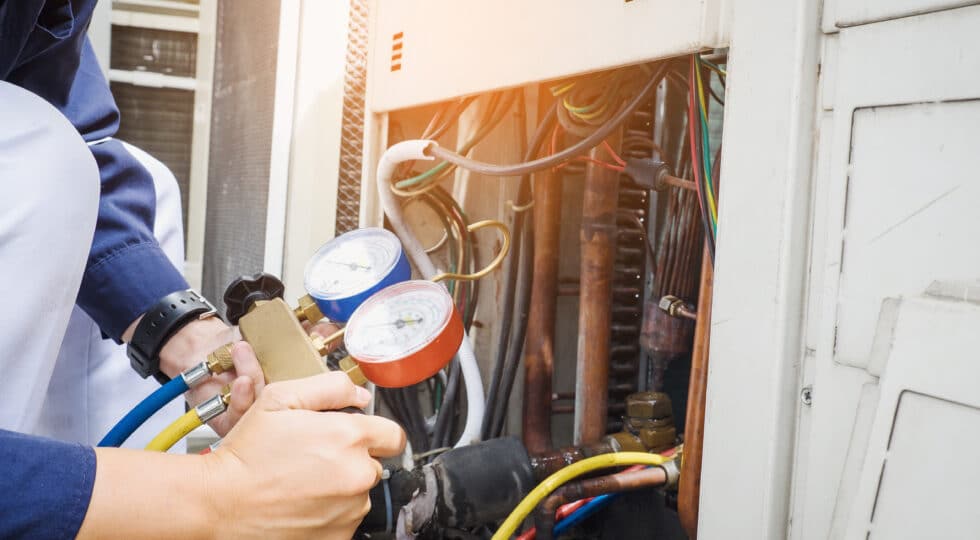 A furnace being repaired.